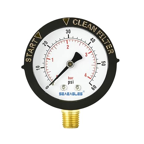 Pentair 1/4" 0-60 PSI Top Mount Pressure Gage with Indicator - Pentair Fns Plus 36 D E Filter